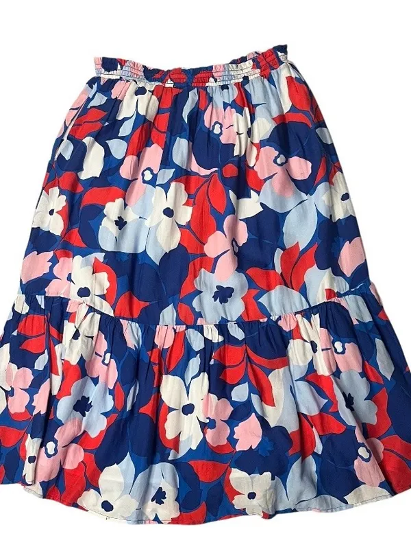 DRAPER JAMES RSVP Floral Skirt Red White Blue Elastic Waist Womens Size Medium - Image 5
