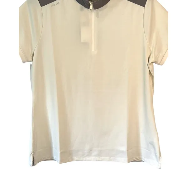 Ralph Lauren Top Womens Size L Cream Gray Short Sleeve Zip Golf Tennis NWT - Image 6