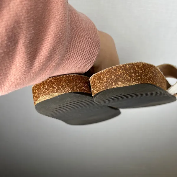 Loeffler Randall Women's‎ Size 9 Beige Tan Leather Fur Slides Sandals Cork Sole - Image 6