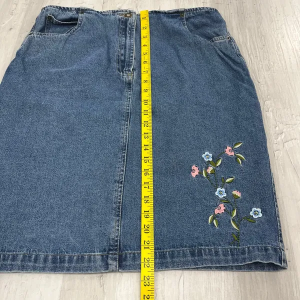 Bugle Boy Floral Embroidered Blue Denim Pockets Cottage Summer Vintage Skirt 16 - Image 9