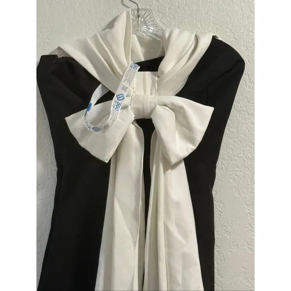 FERVENTE Formal Cocktail Black white Long Dress Evening Wedding Party 38 M New - Image 2