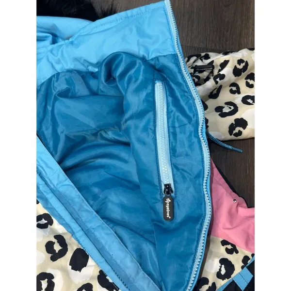 Tipsy Elves Ski Snow Suit Women's Size XS Snow Leopard Pink Blue Faux Fur Read - Image 12
