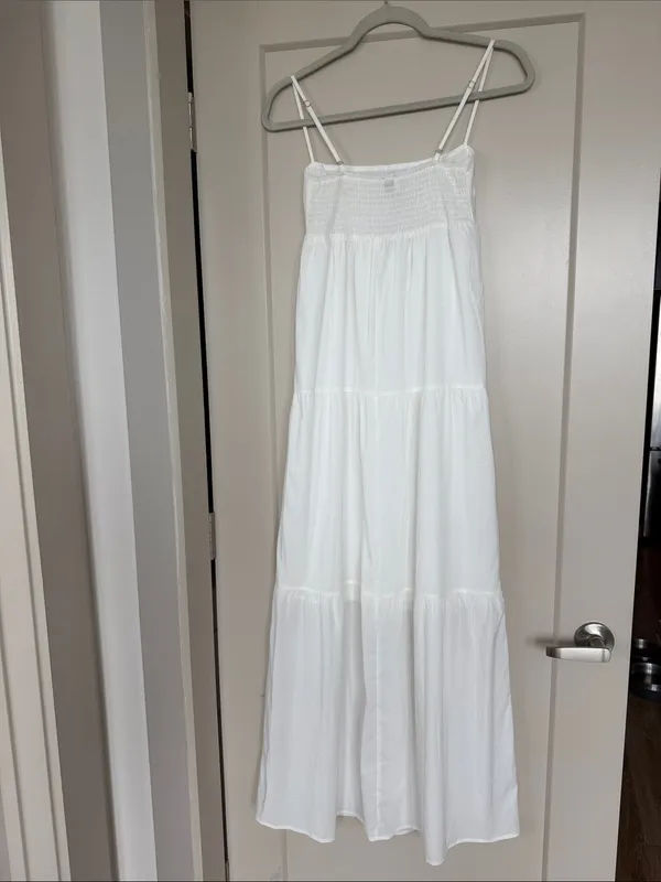 Princess Polly Warrego White Spaghetti-Strap Tiered Maxi Dress, Size 0 - Image 4
