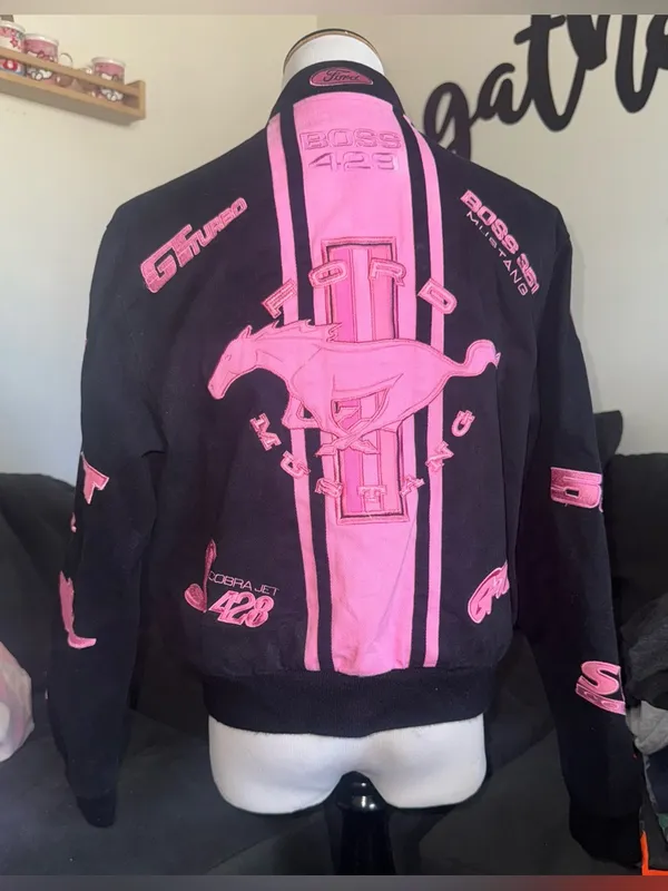 JH Design 1998 Pink Ford Mustang Racing Jacket Y2K rare HTF XLARGE Women’s - Image 7
