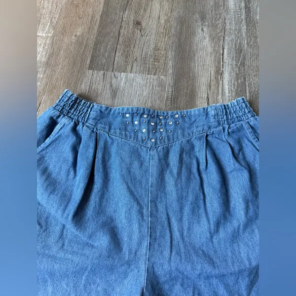 VTG Denim Beaded Blue High Waisted Women's Mom Shorts Hippie Boho Size L XL 32 - Image 5