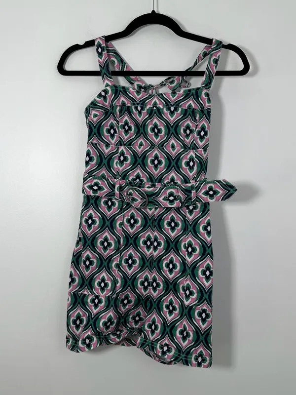 Maeve Anthropologie Escape Seamed Romper Geometric Print Belted Size 8 - Image 2
