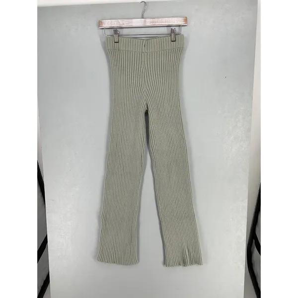 Sincerely Jules Womens Knit Pants Sage Green Ribbed Loungewear Medium - Image 2