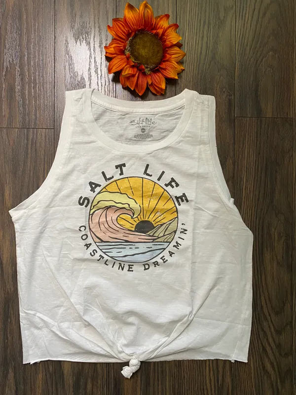 Salt Life NWOT White COASTLINE DREAMING Muscle Tank Top LARGE - Image 5