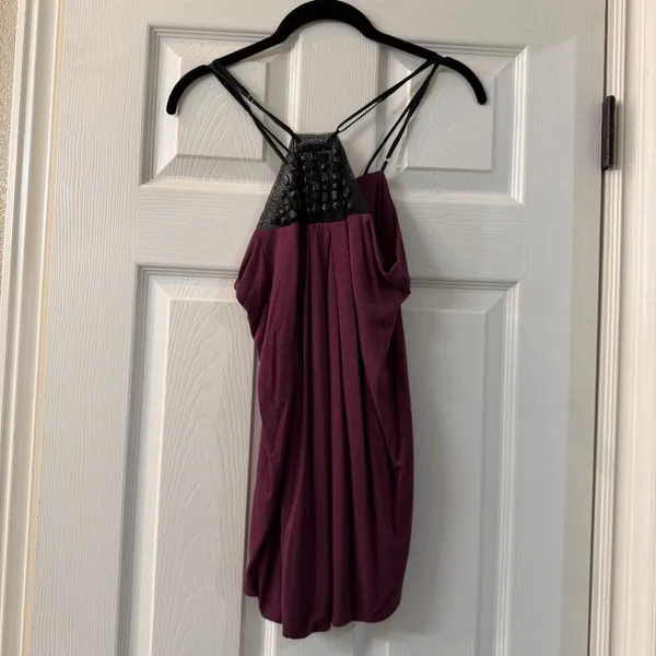 Beaded Accent Knit Halter Top Size Medium Purple Plum & Black - Image 8