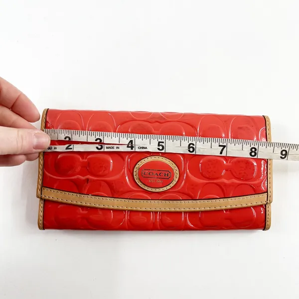 Coach Vintage Patent Leather Embossed Bi Fold Long Wallet Orange - Image 5