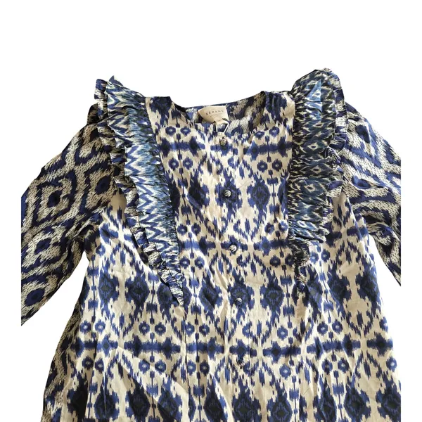 Sezane Boby Ruffle Blouse in Ikat Blue Size: 36 NEW - Image 4