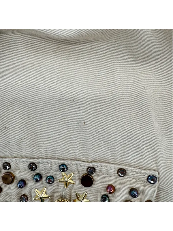 Vintage 90s Beaded Jacket 90s Rhinestones Studs Stars Zip Front Size XL-XXL - Image 7
