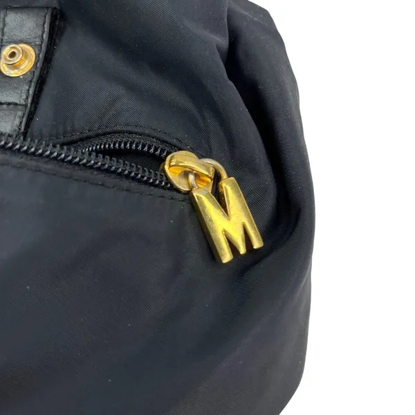 MOSCHINO Mini Black Nylon Leather Trim Backpack Gold-tone Logo - Image 4