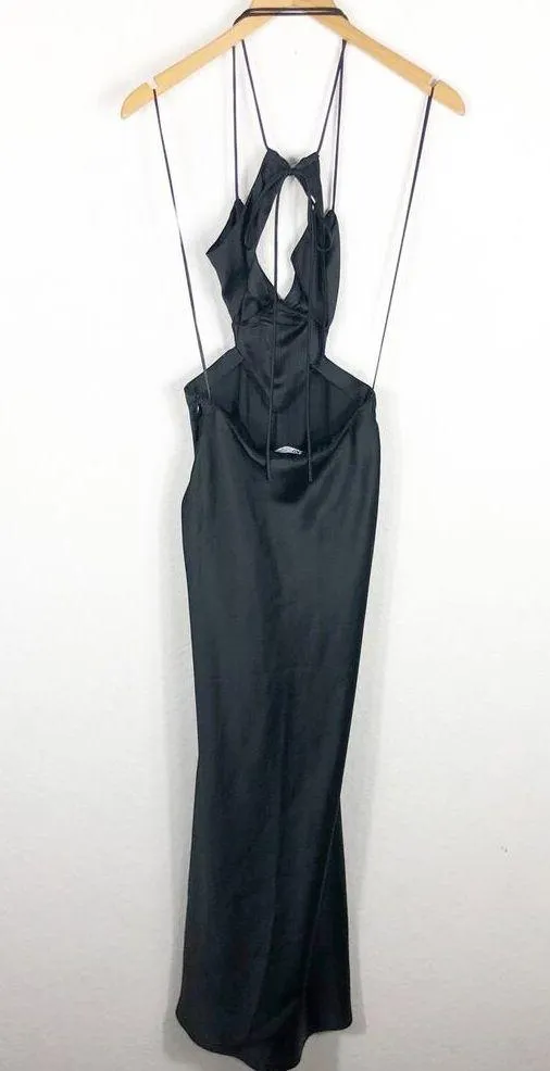 Zara Black Satin Cut Out Slip Maxi Dress Small Tie Back Cocktail Formal Wedding - Image 13