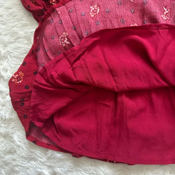 Free People Dress Two Faces Mini Ruched Bodice Long Sleeve Boho Ruby Red S - Image 9