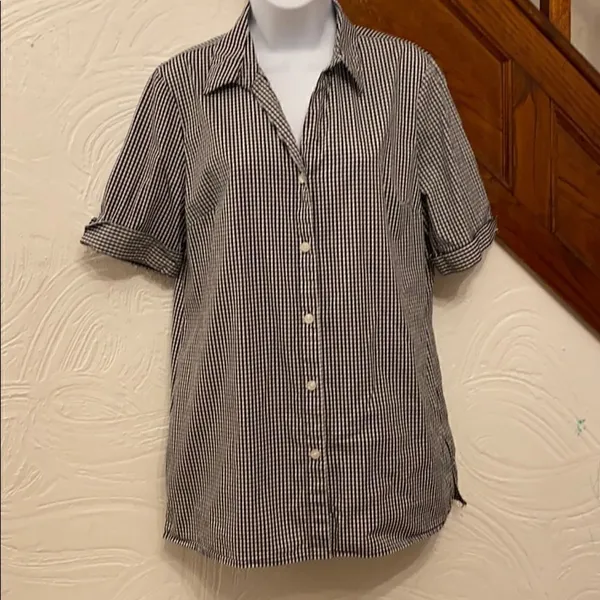 Anne Klein Button Down Shirt Womens Black Gingham Lace Up‎ Back Size M - Image 3