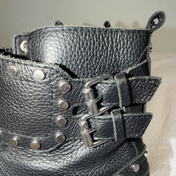 Sam Edelman Jennifer Studded Combat Boots Zip Up Laces Black Leather Women's 8 - Image 2