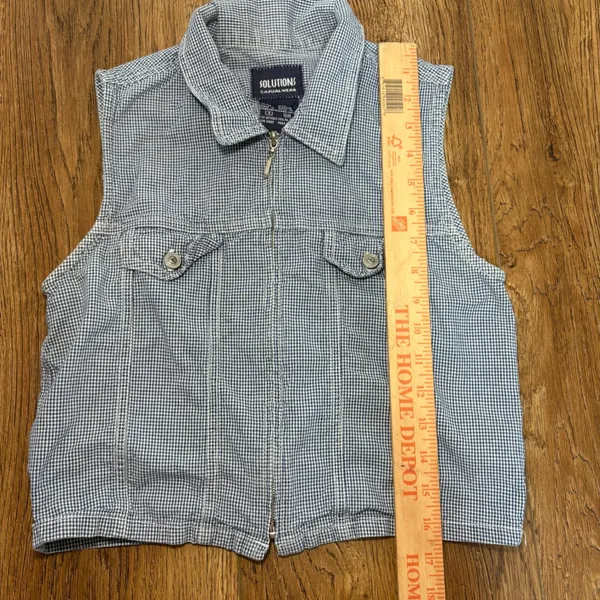 VTG 90s Blue Gingham Vest Zip Up 100% Cotton‎ Womens XS/S Cottagecore Cropped - Image 3