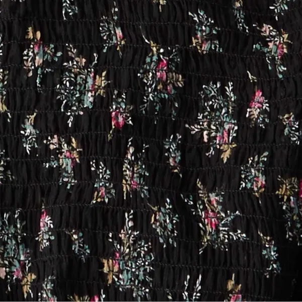 American Eagle Dark Floral Smocked Bell Sleeve Top Whimsigoth Fairy 70s Blouse M - Image 5