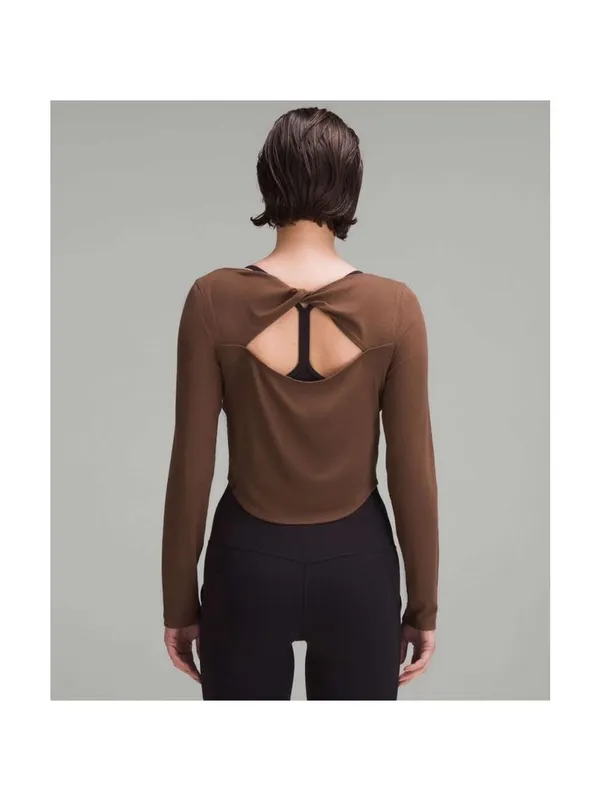 Lululemon Dark Brown Modal Silk Twist Back Long Sleeve Shirt Size 2 - Image 2