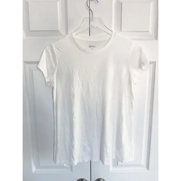 Quince Cotton Modal Crew Neck Short Sleeve Swing Tee in White - Image 7