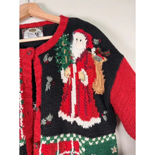 Tiara International Vintage‎ 1998 Christmas Cardigan Sweater Nutcracker Santa L - Image 4
