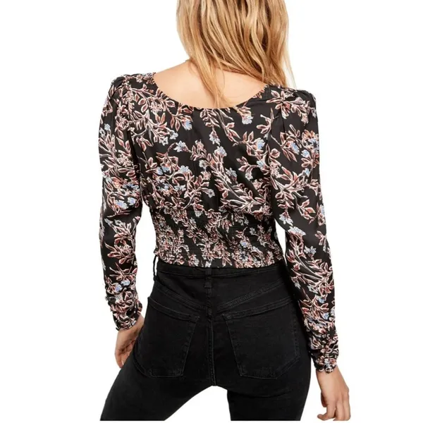 Free People Santiago‎ Floral Print Puff Sleeve Crop Blouse Boho Top XS - Image 2