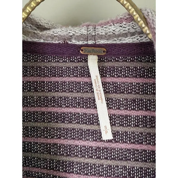 Free People Knit Pink & Purple Striped Sleeveless Knit Hoodie - Size - Small - Image 3