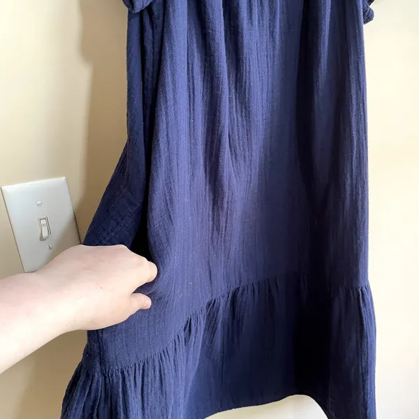 GAP cotton short sleeved knee-length navy dress‎ pockets women's M ruffle detail - Image 3
