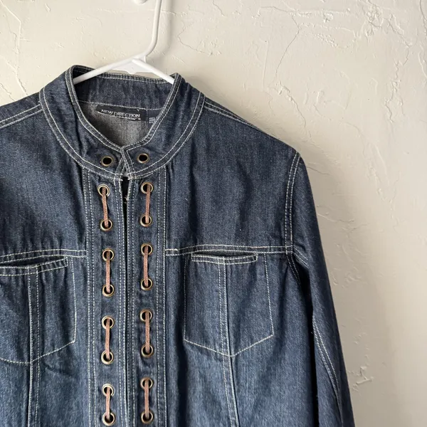 New‎ Direction Jacket Y2k Large Blue Denim Lace Up Grommet Moto Western Boho - Image 2