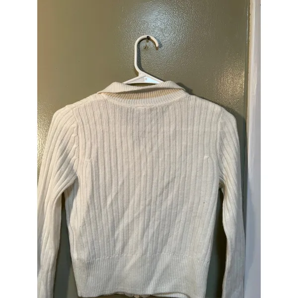 Divided H&M Women's Size Small Full Zip Cardigan Sweater White Ribbed Double Zip - Image 7