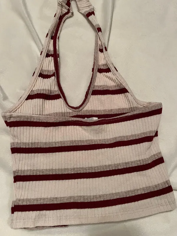 Cropped Ripped Halter Top Gray - Image 2