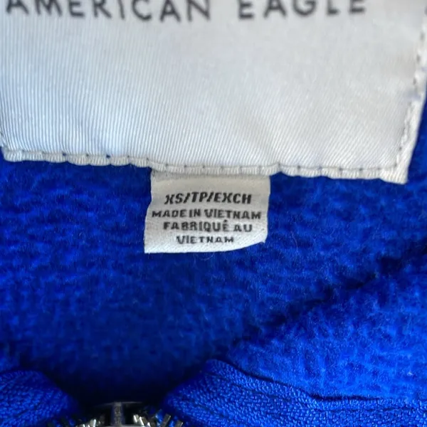 American Eagle Cobalt Blue Quarter Zip Cropped Sherpa Fleece Sweatshirt Sz XS - Image 5