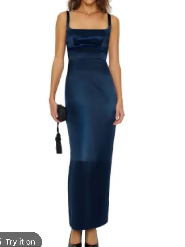 Reformation Ambre Midnight Silk Square-Neck Slip Dress - Image 3