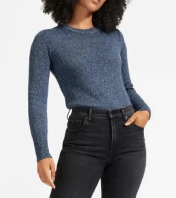 NEW Everlane Soft Cotton Crew Sweater Blue Size XS - Image 4