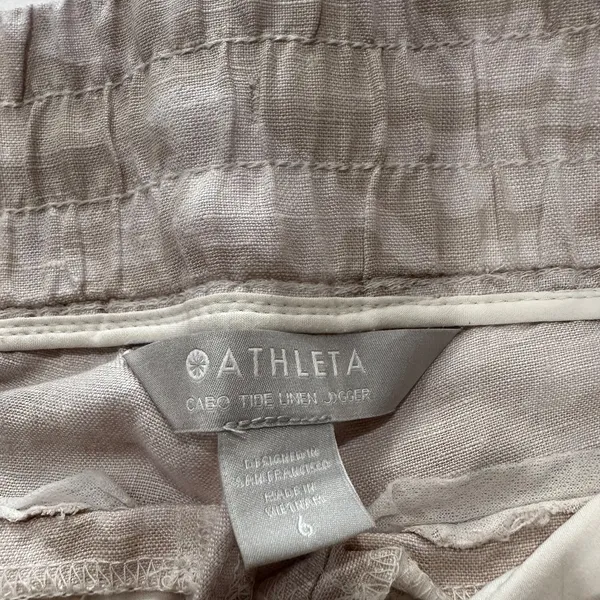 Athleta Cabo Tide‎ Linen Jogger Neutral Beige Tan Camo Print Pants - Size 6. - Image 4