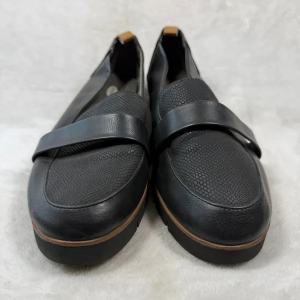 Dr Scholls Womens Black Textured Faux Leather Platform Slip On Loafers Size 11W - Image 2