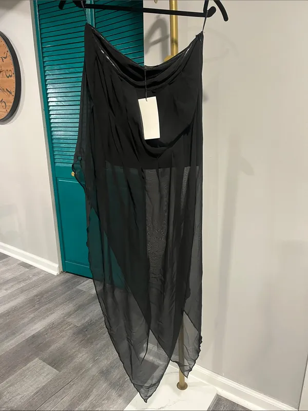 Zara Strapless Long Sheer Top Black - M - Image 7