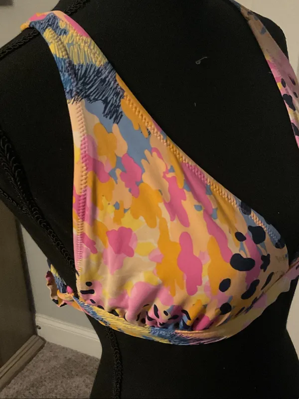 Roxy Multicolor Abstract Print Bikini Top - Pink, Yellow & Blue - Image 4