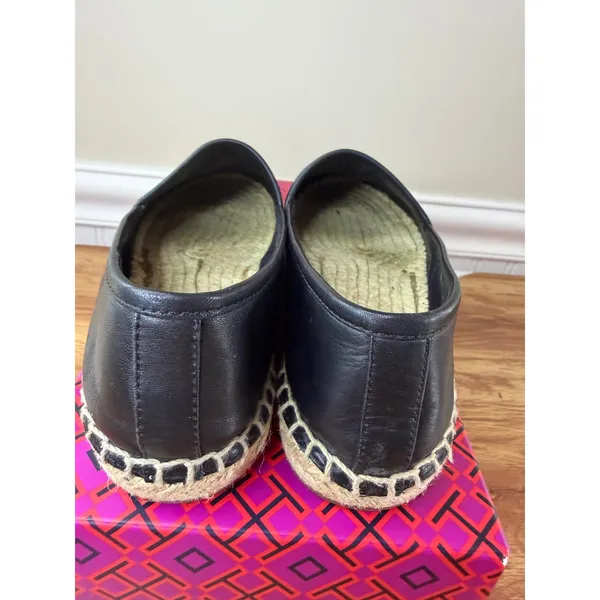 Tory Burch Black Perforated Logo Nappa Leather Espadrille Flats Size 6.5 - Image 7