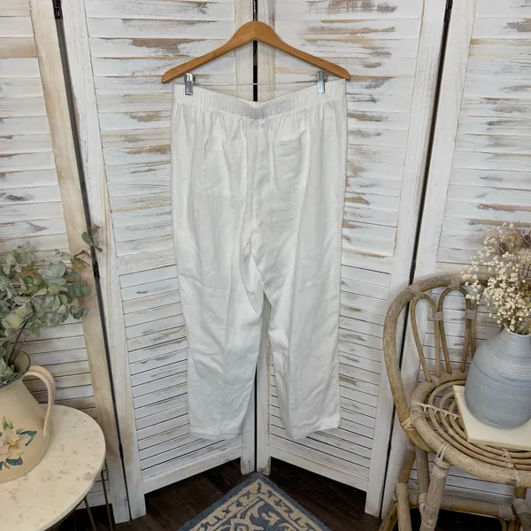 CHICO'S Women's 2 US 12 100% Linen Wide Leg Pull On Pants White Pockets Beachy - Image 4