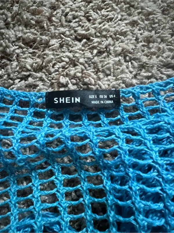 SHEIN Bright Turquoise Crochet Knit Crop Top & Mini Skirt Set - Image 3