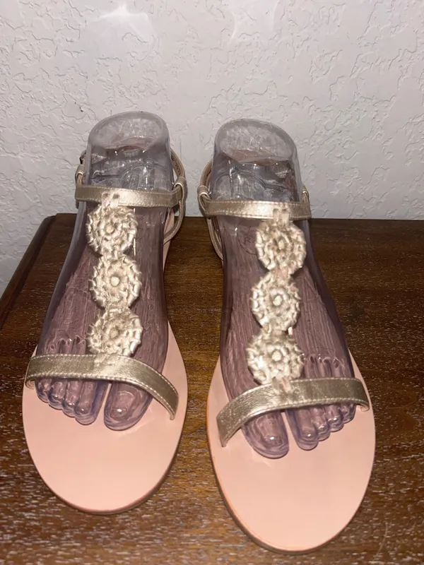 Jack Rogers Daphne T-Strap Buckle Leather Micro Mini Wedge Sandal Shoes Size 8.5 - Image 4