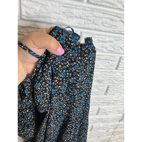 Lola Grace Floral Midi Dress Womens Medium‎ Black Blue NEW Tie Strap Sweetheart - Image 9