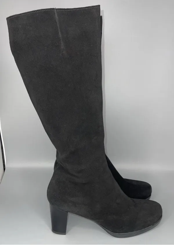 Vtg La Canadienne Tall Suede Heeled Boots Womens 9.5 Black Zip Classy Elegant Core - Image 4