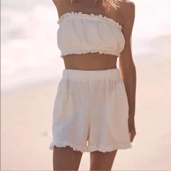 Free People Twyla Beach Shorts Top Bandeau Bra Set M Ivory White Free-EST - Image 4