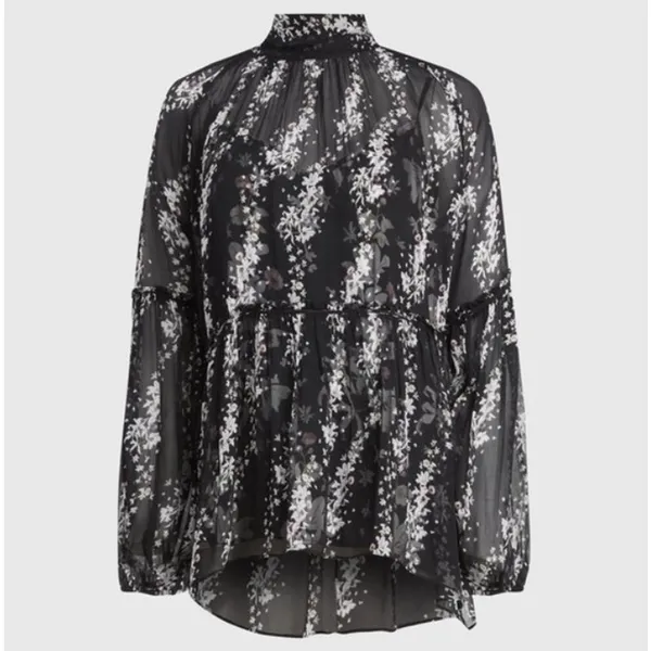 All Saints Eimar Cultivar Balloon Sleeve Sheer Floral Womens Top Size 4 Small - Image 2