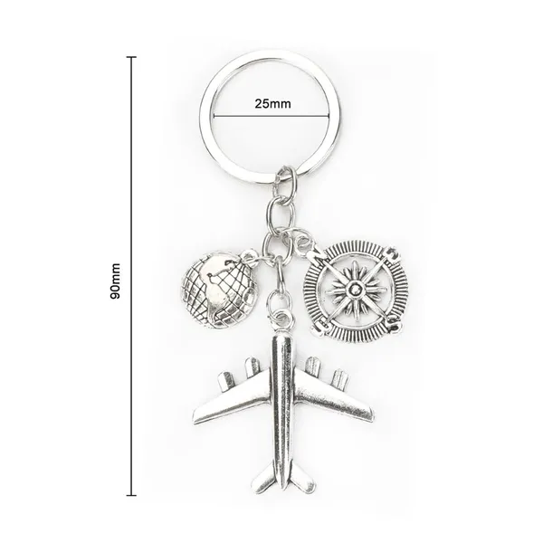 Airplane Aviation World Globe Travel Compass Charm Keyring Keychain - Image 3