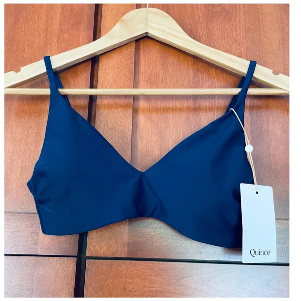Quince Italian V-Neck Bikini Swim Top Deep Navy Blue Size Small NEW - Image 2
