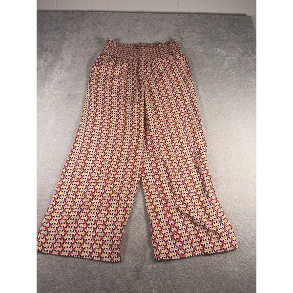 Maeve Women's Smocked Waist Wide Leg Pants Multicolor Geometric Print Large - Image 3
